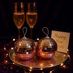 Set Of 2 Disco Ball Christmas Ornaments 8 Inch Ombre Pink Hanging New Years Eve